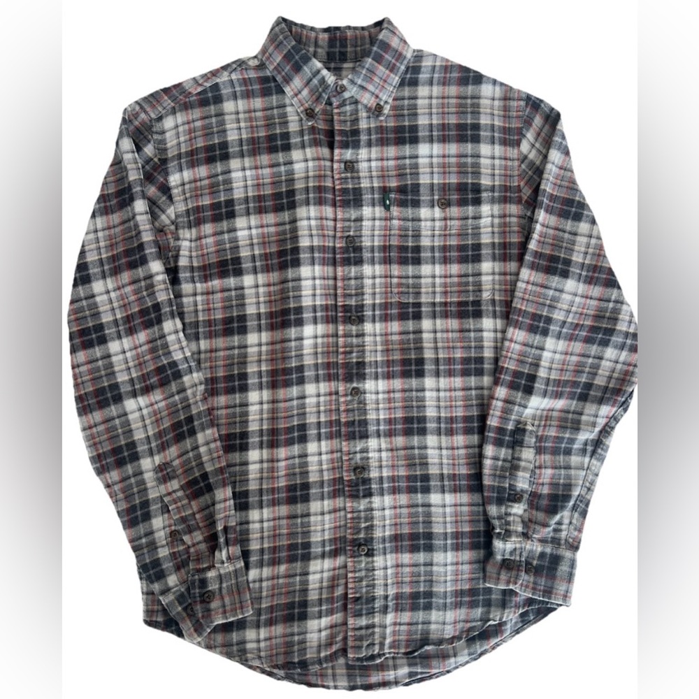 G.H. Bass & Co. Vintage Gray and Red Plaid Button-Down Flannel Shirt